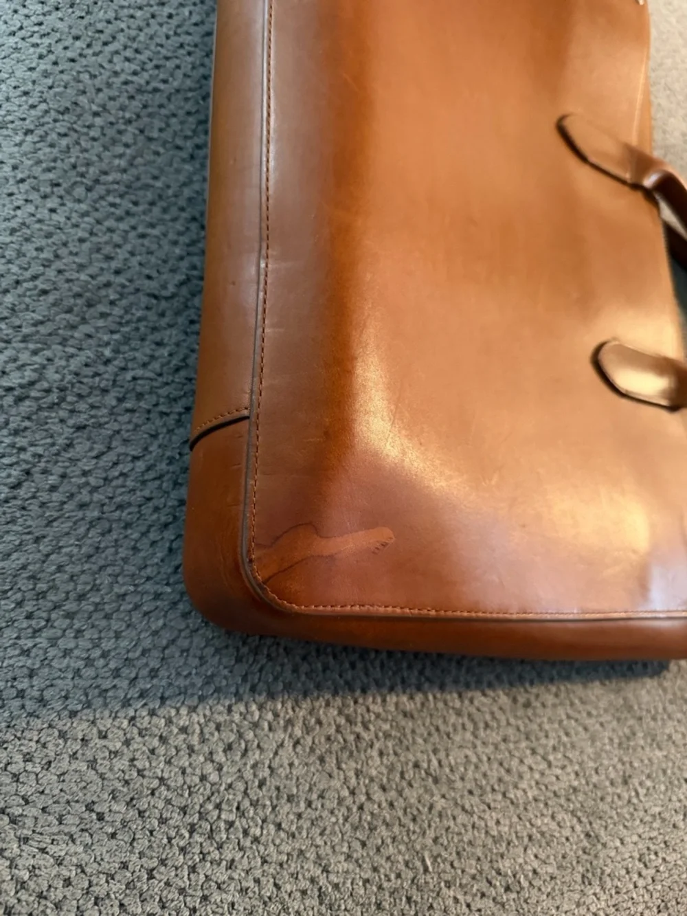 Shinola Brown Leather Brief with Navy & Tan Striped Shoulder Strap